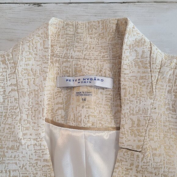 Peter Nygard Egyptian Cotton Blend Blazer Ivory Metallic Gold 16 NEW Classic - Picture 5 of 10
